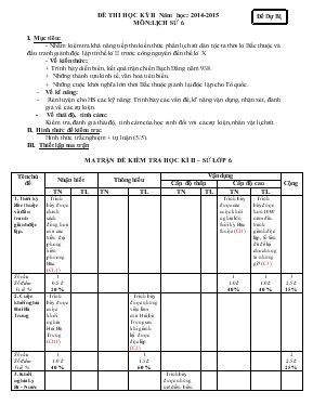 Đề thi học kỳ II năm học 2014-2015 môn Lịch sử 6